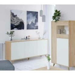 Dmora Credenza Arvada, Madia Moderna A 3 Ante E Ripiani, Buffet Da Cucina, Buffet Di Design Da Soggiorno, Cm 154x40h75, Rovere E Bianco -Vendite HOMCOM || VIDAXL || Songmics 63754764 4