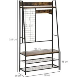 HOMCOM Appendiabiti Da Terra Con Scarpiera E Panca Stile Industriale In Legno E Acciaio, 98x36x185cm, Marrone 9 HOMCOM Appendiabiti Da Terra Con Scarpiera E Panca Stile Industriale In Legno E Acciaio, 98x36x185cm, Marrone -Vendite HOMCOM || VIDAXL || Songmics 64420798 3