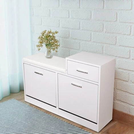 Mobile Mobiletto Scarpiera Panca Imbottita Bianca Dimensioni 94,5x57x30 Cm 4 Mobile Mobiletto Scarpiera Panca Imbottita Bianca Dimensioni 94,5x57x30 Cm - immagine 2