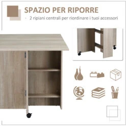 HOMCOM Tavolo Pieghevole Rettangolare Per 4-6 Persone Con 2 Ruote, In Truciolato, 140x80x7cm, Color Legno Naturale -Vendite HOMCOM || VIDAXL || Songmics 66864995 5