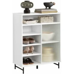 Credenza Con Anta Scorrevole In Vetro Cassettiera Mobile Da Cucina Scarpiera Da Ingresso 70x33x90cm Bianco FSB61-W SoBuy