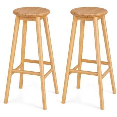 COSTWAY Set Di 2 Sgabelli Da Bar Di Bambù, Sedie Rotonde Con Poggiapiedi, Sgabelli Da Bar 79 Cm, Per Cucina Sala Da Pranzo Bar, Naturale 3 COSTWAY Set Di 2 Sgabelli Da Bar Di Bambù, Sedie Rotonde Con Poggiapiedi, Sgabelli Da Bar 79 Cm, Per Cucina Sala Da Pranzo Bar, Naturale