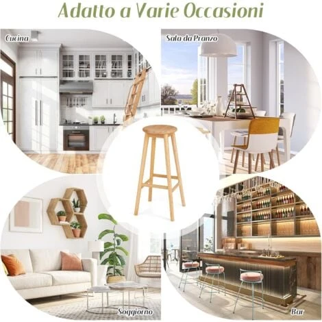 COSTWAY Set Di 2 Sgabelli Da Bar Di Bambù, Sedie Rotonde Con Poggiapiedi, Sgabelli Da Bar 79 Cm, Per Cucina Sala Da Pranzo Bar, Naturale 6 COSTWAY Set Di 2 Sgabelli Da Bar Di Bambù, Sedie Rotonde Con Poggiapiedi, Sgabelli Da Bar 79 Cm, Per Cucina Sala Da Pranzo Bar, Naturale - immagine 4