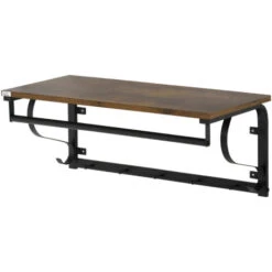 HOMCOM Mensola Portaoggetti Salvaspazio A Parete Con 7 Ganci E Asta, In Acciaio E Truciolato, 66x30x27 Cm