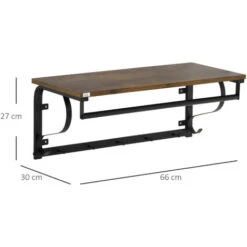 HOMCOM Mensola Portaoggetti Salvaspazio A Parete Con 7 Ganci E Asta, In Acciaio E Truciolato, 66x30x27 Cm -Vendite HOMCOM || VIDAXL || Songmics 67311747 3