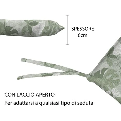 Set 4/6 Cuscini Sedia Con Lacci Cuscino 4 Punti Imbottiti Spessore 6 Cm Palme Verdi - 4 Pezzi 5 Set 4/6 Cuscini Sedia Con Lacci Cuscino 4 Punti Imbottiti Spessore 6 Cm Palme Verdi - 4 Pezzi - immagine 3