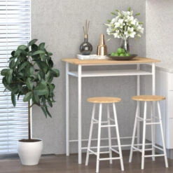 HOMCOM Set Bancone Bar Con 2 Sgabelli Alti In Legno Stile Nordico, Tavolo Alto Con Mensola E Sgabelli Cucina Con Poggiapiedi, Bianco 8 HOMCOM Set Bancone Bar Con 2 Sgabelli Alti In Legno Stile Nordico, Tavolo Alto Con Mensola E Sgabelli Cucina Con Poggiapiedi, Bianco -Vendite HOMCOM || VIDAXL || Songmics 67558459 2