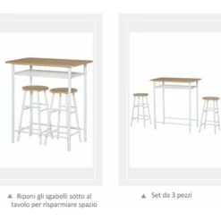 HOMCOM Set Bancone Bar Con 2 Sgabelli Alti In Legno Stile Nordico, Tavolo Alto Con Mensola E Sgabelli Cucina Con Poggiapiedi, Bianco 10 HOMCOM Set Bancone Bar Con 2 Sgabelli Alti In Legno Stile Nordico, Tavolo Alto Con Mensola E Sgabelli Cucina Con Poggiapiedi, Bianco -Vendite HOMCOM || VIDAXL || Songmics 67558459 4
