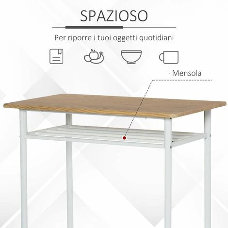 HOMCOM Set Bancone Bar Con 2 Sgabelli Alti In Legno Stile Nordico, Tavolo Alto Con Mensola E Sgabelli Cucina Con Poggiapiedi, Bianco 7 HOMCOM Set Bancone Bar Con 2 Sgabelli Alti In Legno Stile Nordico, Tavolo Alto Con Mensola E Sgabelli Cucina Con Poggiapiedi, Bianco - immagine 5