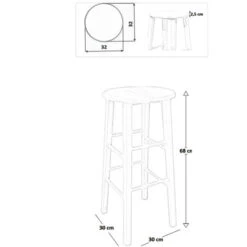 Sgabello In Legno Grezzo H 68 Cm Seduta Rotonda Con Gambe Dritte -Vendite HOMCOM || VIDAXL || Songmics 6862274 5