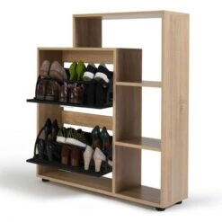 Scarpiera In Finto Faggio A 2 Ante Nera Con Ripiano -Vendite HOMCOM || VIDAXL || Songmics 68671140 4