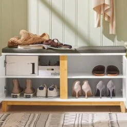 Panca Scarpiera Ingresso Con Seduta, Cassapanca Contenitore Con 2 Ante, 90x34x46cm FSR117-W SoBuy 10 Panca Scarpiera Ingresso Con Seduta, Cassapanca Contenitore Con 2 Ante, 90x34x46cm FSR117-W SoBuy -Vendite HOMCOM || VIDAXL || Songmics 69212796 4