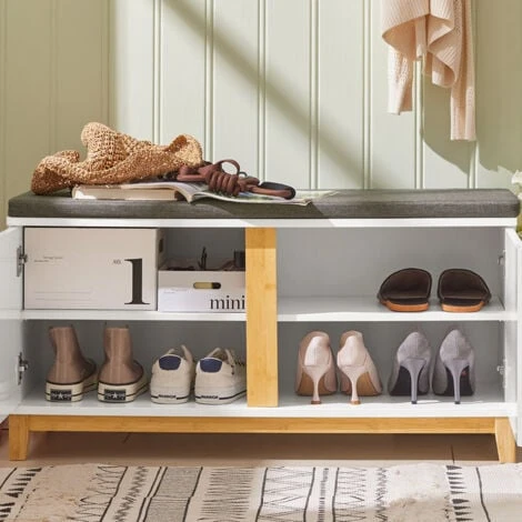 Panca Scarpiera Ingresso Con Seduta, Cassapanca Contenitore Con 2 Ante, 90x34x46cm FSR117-W SoBuy 6 Panca Scarpiera Ingresso Con Seduta, Cassapanca Contenitore Con 2 Ante, 90x34x46cm FSR117-W SoBuy - immagine 4