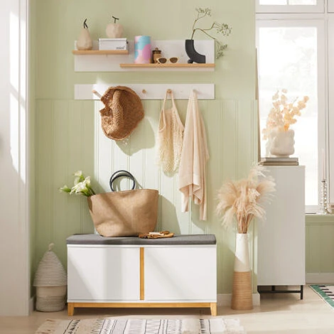 Panca Scarpiera Ingresso Con Seduta, Cassapanca Contenitore Con 2 Ante, 90x34x46cm FSR117-W SoBuy 7 Panca Scarpiera Ingresso Con Seduta, Cassapanca Contenitore Con 2 Ante, 90x34x46cm FSR117-W SoBuy - immagine 5