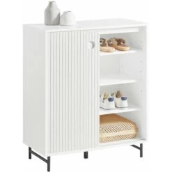 Credenza Con Anta Scorrevole, Cassettiera, Mobile Da Cucina, Scarpiera Da Ingresso, Bianco, 70x37x87cm, FSB62-W SoBuy