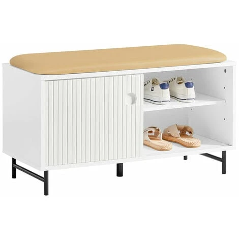 Panca Con Seduta, Scarpiera Con 2 Ante Scorrevoli, Panca Ingresso Con Vano Portaoggetti, 85x37x49cm FSR116-W SoBuy 3 Panca Con Seduta, Scarpiera Con 2 Ante Scorrevoli, Panca Ingresso Con Vano Portaoggetti, 85x37x49cm FSR116-W SoBuy