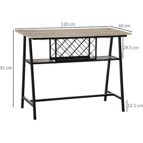 HOMCOM Tavolo Da Bar Industriale Da 10 Bottiglie In Truciolato E Acciaio, 120x60x91 Cm, Nero E Color Legno 5 HOMCOM Tavolo Da Bar Industriale Da 10 Bottiglie In Truciolato E Acciaio, 120x60x91 Cm, Nero E Color Legno - immagine 3