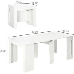 HOMCOM Tavolo Pieghevole Da Pranzo Max 6 Persone Per Spazi Limitati, In Truciolato E Acciaio, 180x85x75 Cm, Bianco -Vendite HOMCOM || VIDAXL || Songmics 70299310 3
