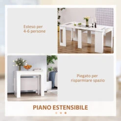 HOMCOM Tavolo Pieghevole Da Pranzo Max 6 Persone Per Spazi Limitati, In Truciolato E Acciaio, 180x85x75 Cm, Bianco -Vendite HOMCOM || VIDAXL || Songmics 70299310 4