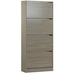 Scarpiera Salvaspazio 4 Ante Maniglie A Scomparsa 63x150 Cm Rovere Grigio