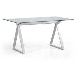 Tavolo Da Pranzo Rettangolare 150x90 Cm Con Piano In Vetro Temperato Bianco