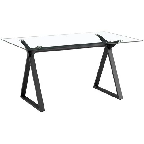Tavolo Da Pranzo Rettangolare 150x90 Cm Con Piano In Vetro Temperato Nero 3 Tavolo Da Pranzo Rettangolare 150x90 Cm Con Piano In Vetro Temperato Nero