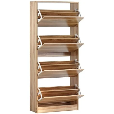 Scarpiera Da Ingresso 4 Ante Maniglie A Scomparsa 63x150 Cm Legno Naturale 5 Scarpiera Da Ingresso 4 Ante Maniglie A Scomparsa 63x150 Cm Legno Naturale - immagine 3