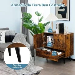 COSTWAY Mobiletto Moderno Con 2 Ante E 1 Cassetto, Mobile Da Terra Con 4 Gambe, Credenza Da Buffet Per Soggiorno Sala Da Pranzo E Ingresso, 76 X 40 X 78 Cm (Marrone) -Vendite HOMCOM || VIDAXL || Songmics 71908706 2