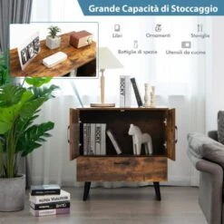 COSTWAY Mobiletto Moderno Con 2 Ante E 1 Cassetto, Mobile Da Terra Con 4 Gambe, Credenza Da Buffet Per Soggiorno Sala Da Pranzo E Ingresso, 76 X 40 X 78 Cm (Marrone) -Vendite HOMCOM || VIDAXL || Songmics 71908706 4