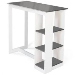 Tavolo Bar BARTH Da 2 A 4 Persone Con Piano In Legno Bianco Traforato E Grigio -Vendite HOMCOM || VIDAXL || Songmics 71918971 2