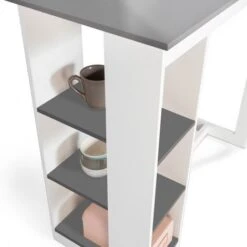 Tavolo Bar BARTH Da 2 A 4 Persone Con Piano In Legno Bianco Traforato E Grigio -Vendite HOMCOM || VIDAXL || Songmics 71918971 4