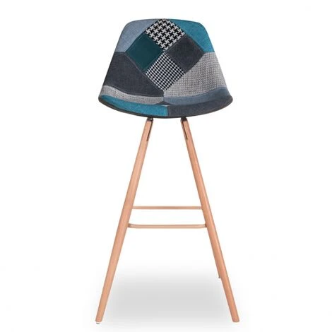 Set Di 4 Sgabelli Da Bar SARA Con Motivo Patchwork Blu 5 Set Di 4 Sgabelli Da Bar SARA Con Motivo Patchwork Blu - immagine 3