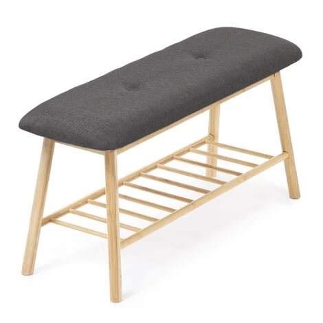Panca Da Ingresso Con Rivestimento In Bambù, Tessuto Grigio Scuro 4 Panca Da Ingresso Con Rivestimento In Bambù, Tessuto Grigio Scuro - immagine 2