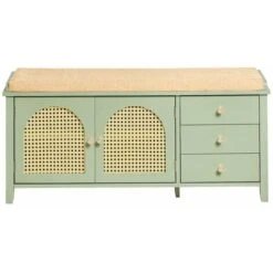 Scarpiera Con Sedile E Ante A Traliccio Panca Con Vano Portaoggetti Scarpiera Cassettiera Verde 100x34x46cm FSR129-GR SoBuy