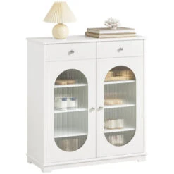 Credenza Con Ante In Vetro, Mobile Da Cucina, Scarpiera Da Ingresso, Buffet Bianco 80x35x90cm FSB68-W SoBuy