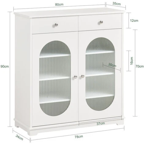 Credenza Con Ante In Vetro, Mobile Da Cucina, Scarpiera Da Ingresso, Buffet Bianco 80x35x90cm FSB68-W SoBuy 4 Credenza Con Ante In Vetro, Mobile Da Cucina, Scarpiera Da Ingresso, Buffet Bianco 80x35x90cm FSB68-W SoBuy - immagine 2