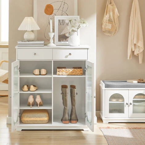 Credenza Con Ante In Vetro, Mobile Da Cucina, Scarpiera Da Ingresso, Buffet Bianco 80x35x90cm FSB68-W SoBuy 5 Credenza Con Ante In Vetro, Mobile Da Cucina, Scarpiera Da Ingresso, Buffet Bianco 80x35x90cm FSB68-W SoBuy - immagine 3