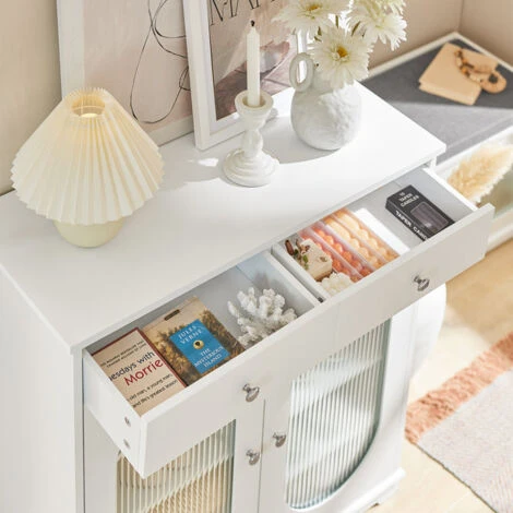 Credenza Con Ante In Vetro, Mobile Da Cucina, Scarpiera Da Ingresso, Buffet Bianco 80x35x90cm FSB68-W SoBuy 6 Credenza Con Ante In Vetro, Mobile Da Cucina, Scarpiera Da Ingresso, Buffet Bianco 80x35x90cm FSB68-W SoBuy - immagine 4