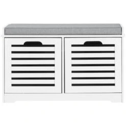 SoBuy Scarpiera Da Ingresso Panchina Con Cuscino E Cestini 2 Cestini Bianco FSR23-K-W