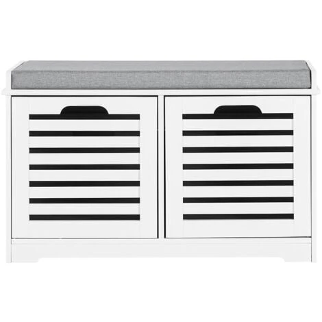 SoBuy Scarpiera Da Ingresso Panchina Con Cuscino E Cestini 2 Cestini Bianco FSR23-K-W 3 SoBuy Scarpiera Da Ingresso Panchina Con Cuscino E Cestini 2 Cestini Bianco FSR23-K-W