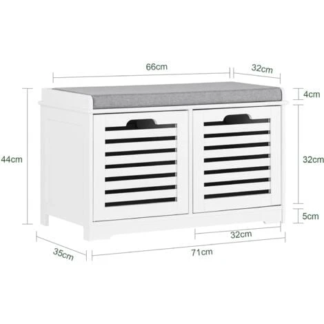 SoBuy Scarpiera Da Ingresso Panchina Con Cuscino E Cestini 2 Cestini Bianco FSR23-K-W 4 SoBuy Scarpiera Da Ingresso Panchina Con Cuscino E Cestini 2 Cestini Bianco FSR23-K-W - immagine 2