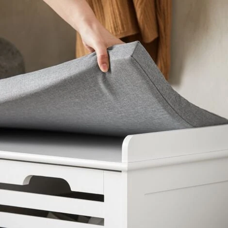 SoBuy Scarpiera Da Ingresso Panchina Con Cuscino E Cestini 2 Cestini Bianco FSR23-K-W 6 SoBuy Scarpiera Da Ingresso Panchina Con Cuscino E Cestini 2 Cestini Bianco FSR23-K-W - immagine 4