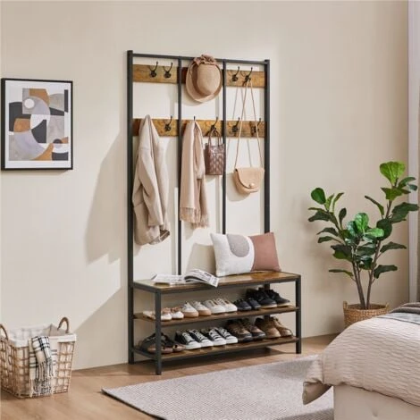 Yaheetech Stand Appendiabiti Attaccappani Con Panca Scarpiera Da Ingresso Mobile Autoportante Portabiti Da Entrata Marrone Rustico 4 Yaheetech Stand Appendiabiti Attaccappani Con Panca Scarpiera Da Ingresso Mobile Autoportante Portabiti Da Entrata Marrone Rustico - immagine 2