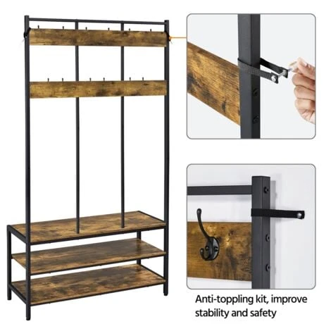 Yaheetech Stand Appendiabiti Attaccappani Con Panca Scarpiera Da Ingresso Mobile Autoportante Portabiti Da Entrata Marrone Rustico 7 Yaheetech Stand Appendiabiti Attaccappani Con Panca Scarpiera Da Ingresso Mobile Autoportante Portabiti Da Entrata Marrone Rustico - immagine 5