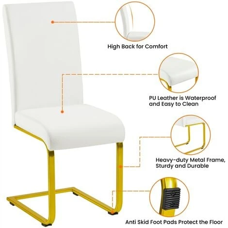 Yaheetech Set 2 Sedie Da Pranzo Moderne Cucina Ufficio In Ecopelle E Acciaio Cromato Bianco&oro 6 Yaheetech Set 2 Sedie Da Pranzo Moderne Cucina Ufficio In Ecopelle E Acciaio Cromato Bianco&oro - immagine 4