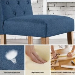 Yaheetech Set Di 2 Sedie Da Sala Da Pranzo Imbottite Sedia Da Cucina Con Alto Schienale Sedie Con Gambe In Legno Massello Stile Moderno In Tessuto Blu -Vendite HOMCOM || VIDAXL || Songmics 75411817 4