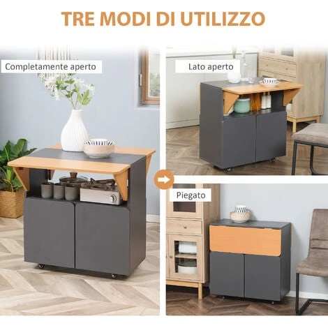HOMCOM Tavolo Pieghevole Salvaspazio Per 4 Persone Max Con 4 Ruote, Ripiano Nascosto E Armadietto Con Ante, 70x83x75 Cm 6 HOMCOM Tavolo Pieghevole Salvaspazio Per 4 Persone Max Con 4 Ruote, Ripiano Nascosto E Armadietto Con Ante, 70x83x75 Cm - immagine 4