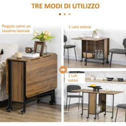 HOMCOM Tavolo Pieghevole Con 6 Ruote E Mensola Stile Industriale In Legno E Metallo, Marrone Chiaro -Vendite HOMCOM || VIDAXL || Songmics 76985394 4