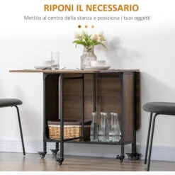 HOMCOM Tavolo Pieghevole Con 6 Ruote E Mensola Stile Industriale In Legno E Metallo, Marrone Chiaro -Vendite HOMCOM || VIDAXL || Songmics 76985394 5