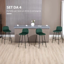 HOMCOM Set 4 Sgabelli Alti Con Poggiapiedi Per Cucina E Bar, In Poliestere Vellutato, Acciaio E Gommapiuma, 40x45.5x94 Cm -Vendite HOMCOM || VIDAXL || Songmics 77066845 4
